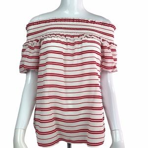 Club Monaco White/Red Off the Shoulder Top
